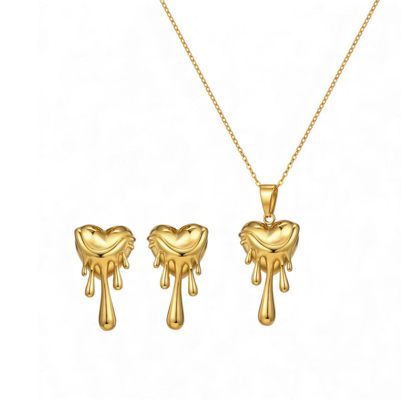 Gold Plated Anti Tarnish Heart Themed Jewellery Set For Girls Women