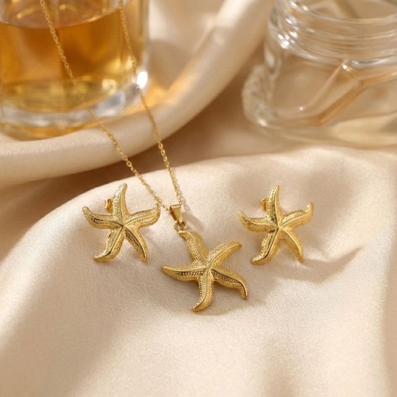 Gold Plated Anti Tarnish Star Themed Jewellery Set For Girls Women