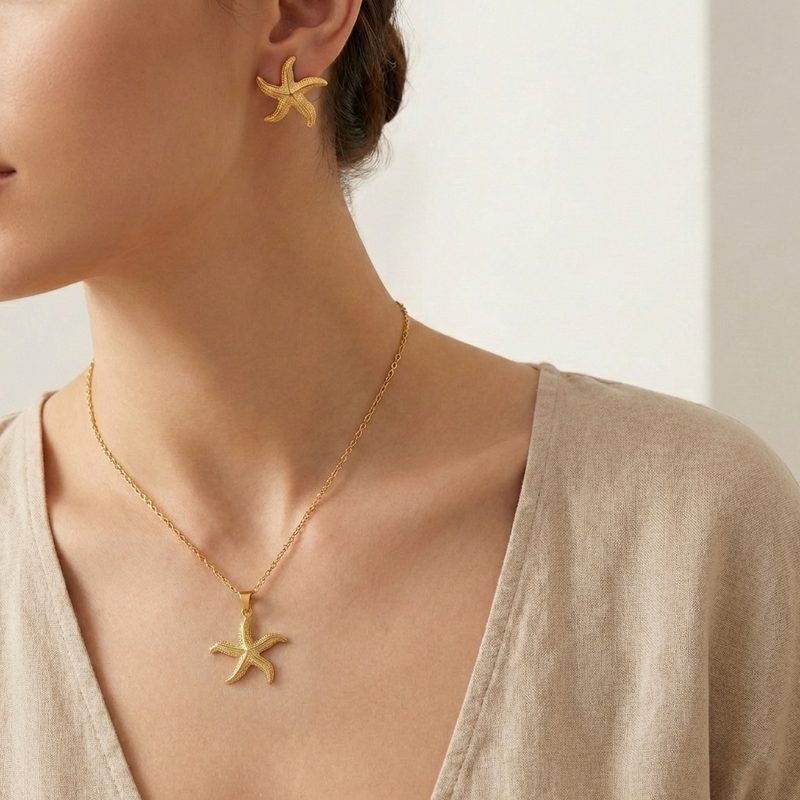 Gold Plated Anti Tarnish Star Themed Jewellery Set For Girls Women