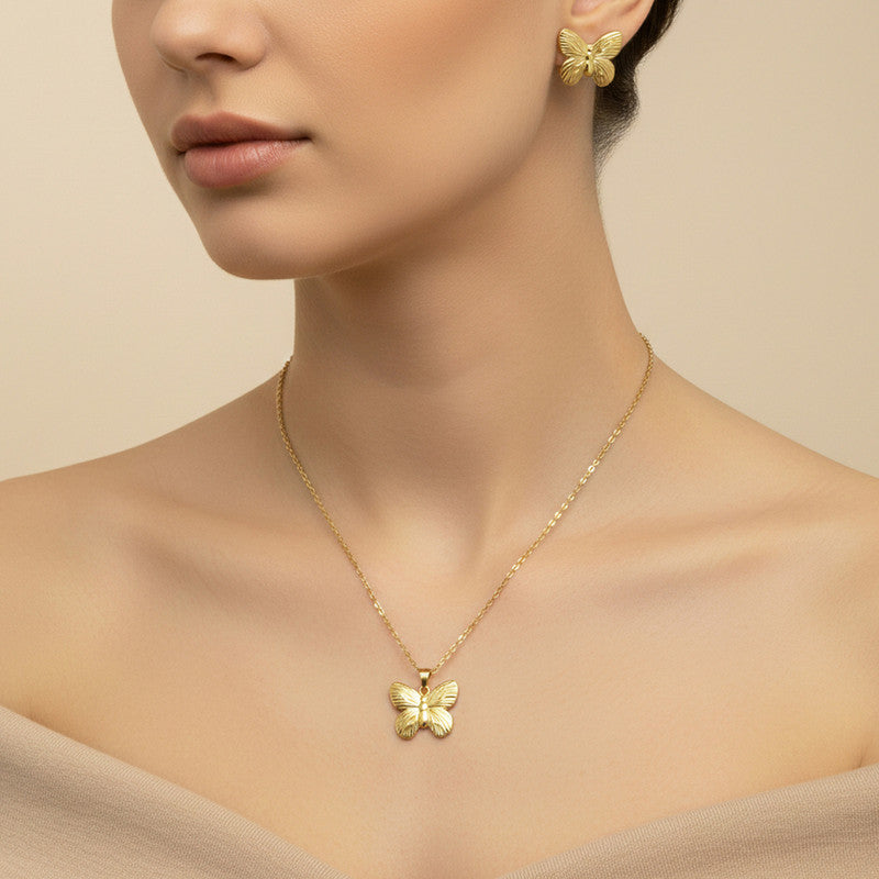 Gold Plated Anti Tarnish Butterfly Themed Jewellery Set For Girls Women