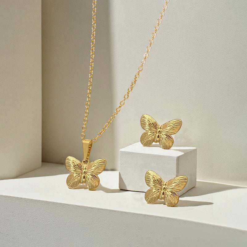 Gold Plated Anti Tarnish Butterfly Themed Jewellery Set For Girls Women