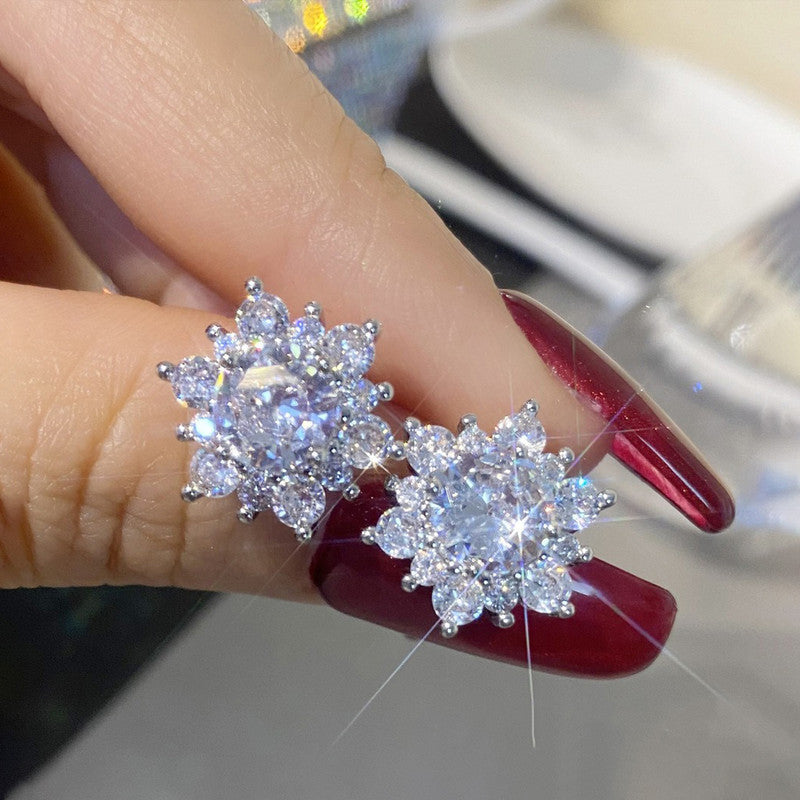Silver Plated Stainless Steel Anti Tarnish Floral Stud Earrings For Women