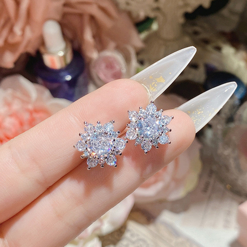 Silver Plated Stainless Steel Anti Tarnish Floral Stud Earrings For Women