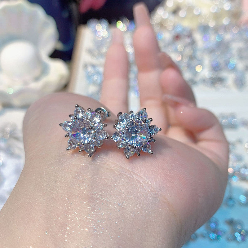 Silver Plated Stainless Steel Anti Tarnish Floral Stud Earrings For Women