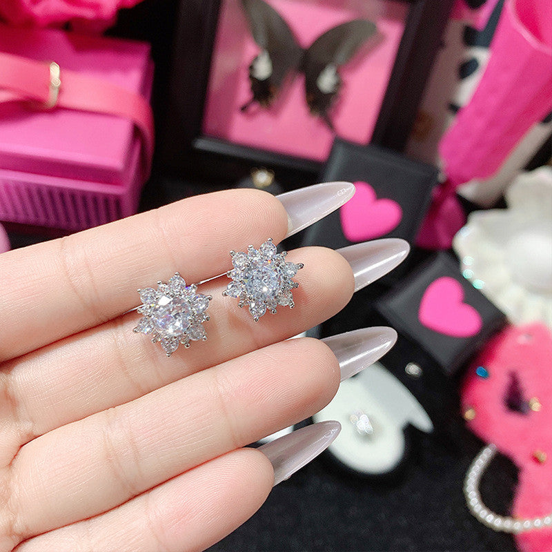 Silver Plated Stainless Steel Anti Tarnish Floral Stud Earrings For Women