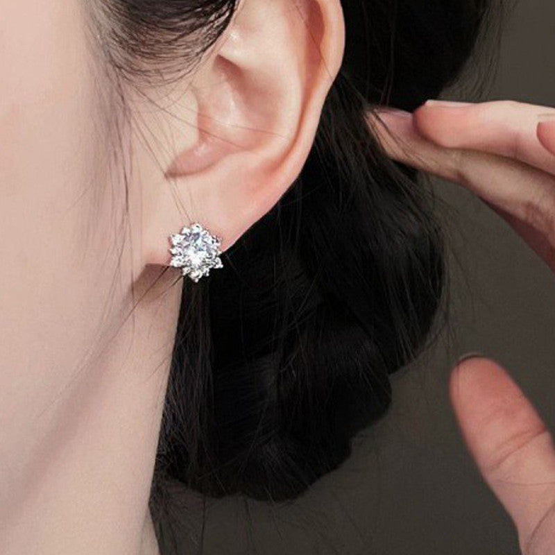 Silver Plated Stainless Steel Anti Tarnish Floral Stud Earrings For Women