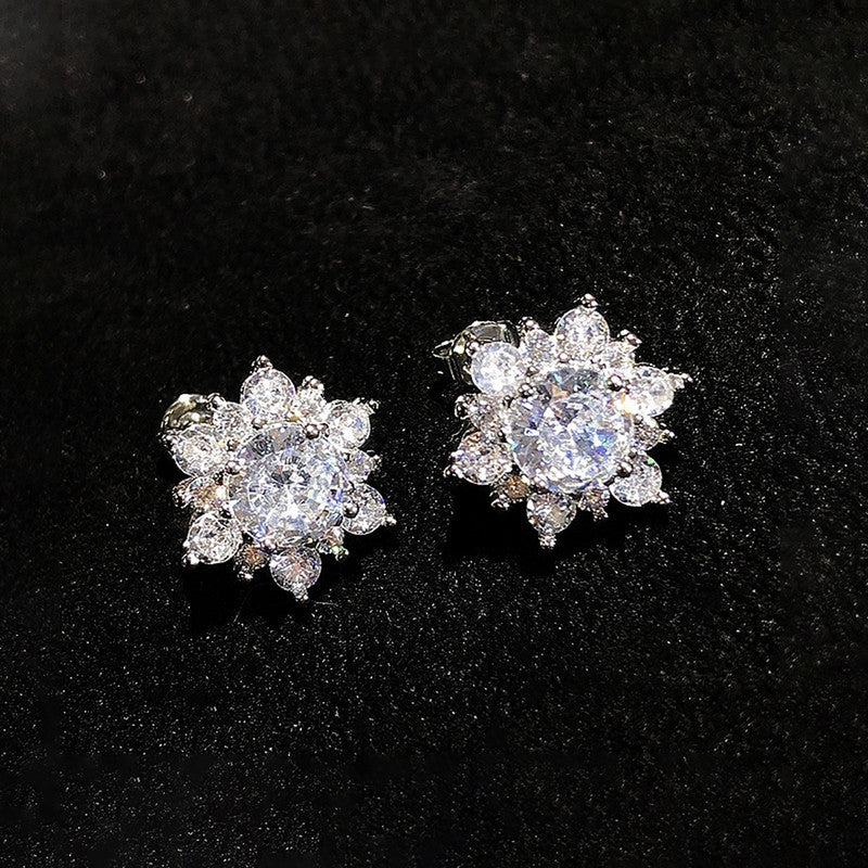 Silver Plated Stainless Steel Anti Tarnish Floral Stud Earrings For Women