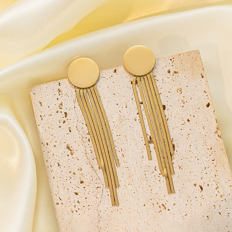 Gold Plated Stainless Steel Anti Tarnish Geometric Statement Tassel Earrings For Women
