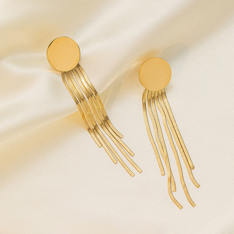 Gold Plated Stainless Steel Anti Tarnish Geometric Statement Tassel Earrings For Women