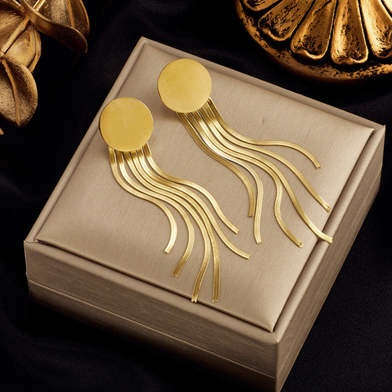 Gold Plated Stainless Steel Anti Tarnish Geometric Statement Tassel Earrings For Women