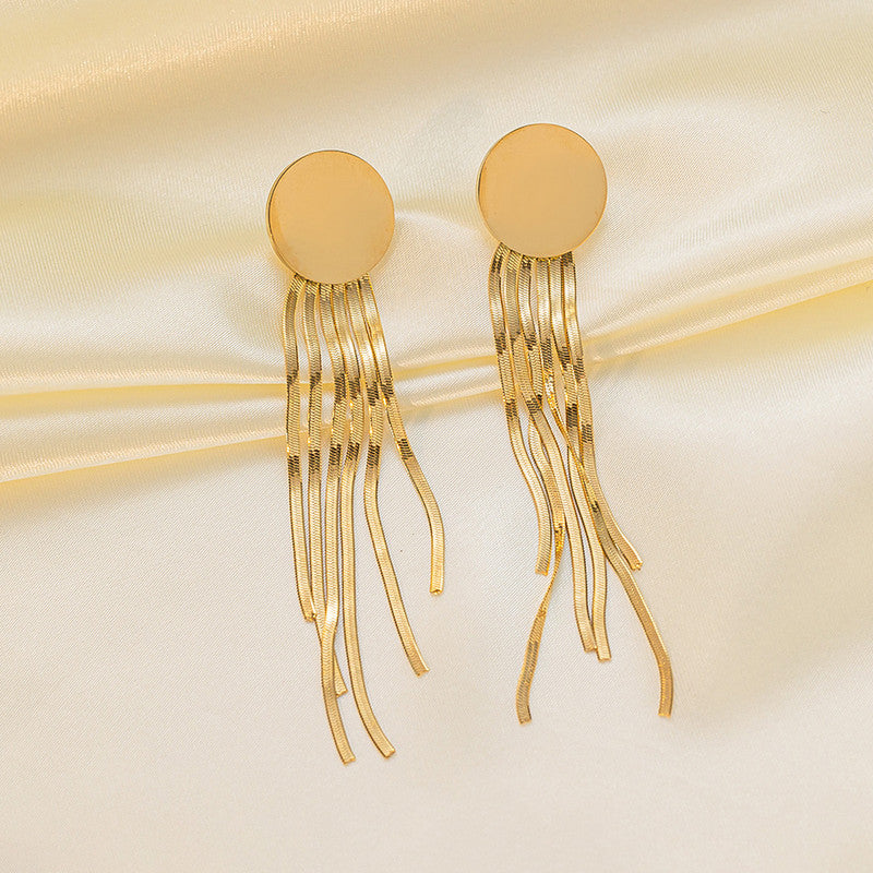 Gold Plated Stainless Steel Anti Tarnish Geometric Statement Tassel Earrings For Women
