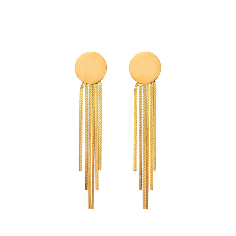 Gold Plated Stainless Steel Anti Tarnish Geometric Statement Tassel Earrings For Women