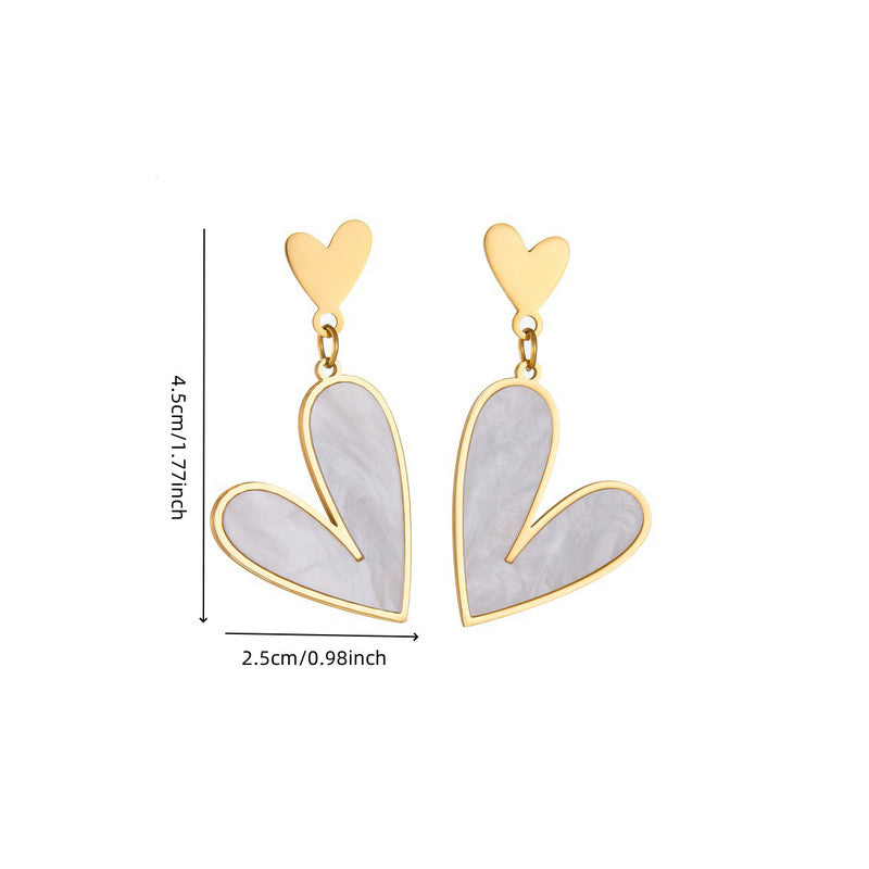 Gold Plated Stainless Steel Anti Tarnish Heart Themed Drop Earrings For Women