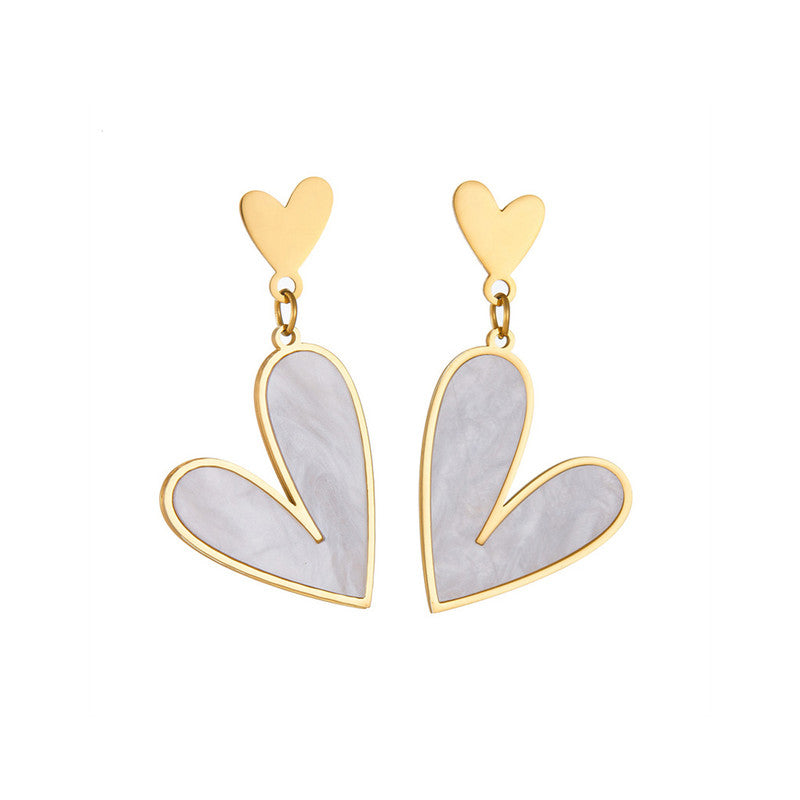 Gold Plated Stainless Steel Anti Tarnish Heart Themed Drop Earrings For Women