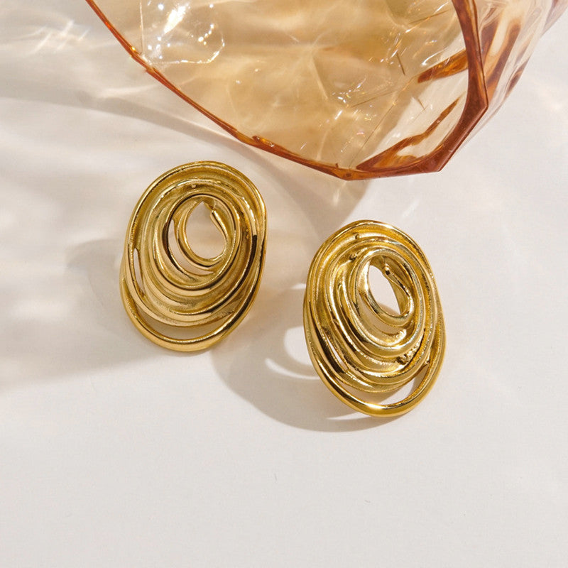 Gold Plated Anti Tarnish Stainless Steel Spiral Stud Earrings