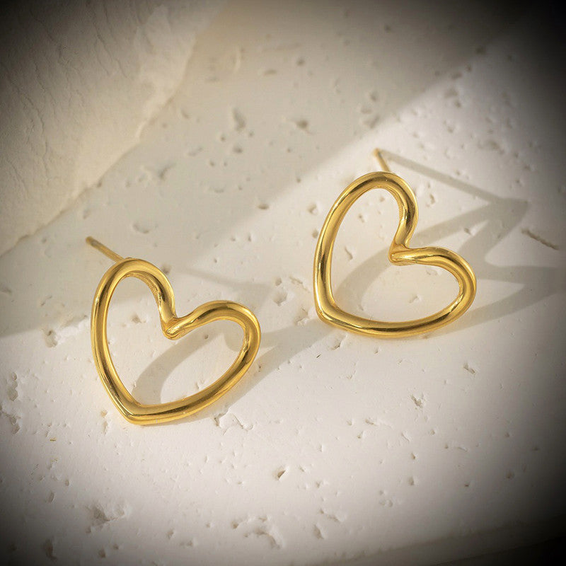 Gold Plated Anti Tarnish Stainless Steel Heart Themed Stud Earrings