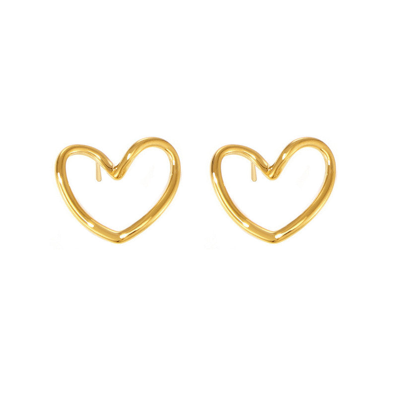 Gold Plated Anti Tarnish Stainless Steel Heart Themed Stud Earrings