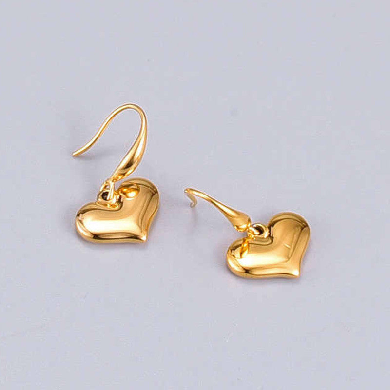 Gold Plated Anti Tarnish Stainless Steel Heart Themed Drop Earrings