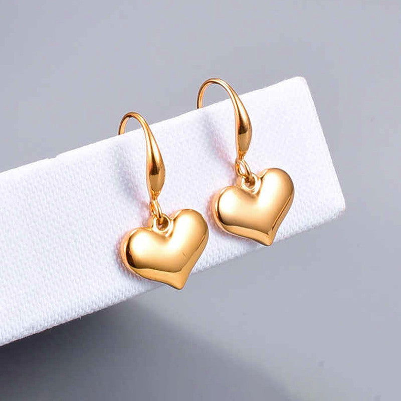 Gold Plated Anti Tarnish Stainless Steel Heart Themed Drop Earrings