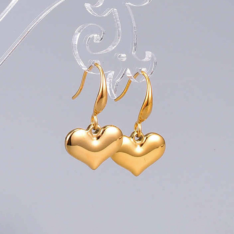 Gold Plated Anti Tarnish Stainless Steel Heart Themed Drop Earrings
