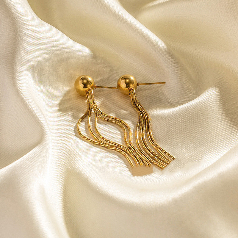 Gold Plated Anti Tarnish Stainless Steel Contemporary Tassel Earrings (Small)