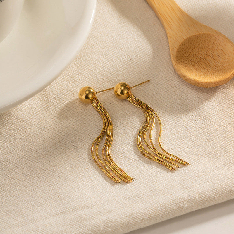 Gold Plated Anti Tarnish Stainless Steel Contemporary Tassel Earrings (Small)