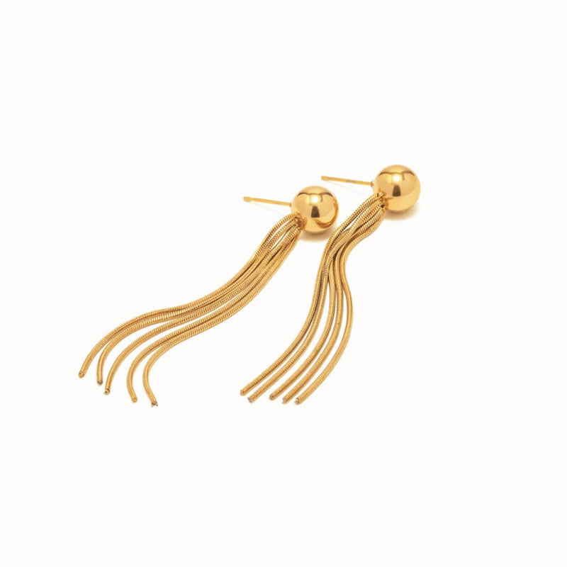 Gold Plated Anti Tarnish Stainless Steel Contemporary Tassel Earrings (Small)