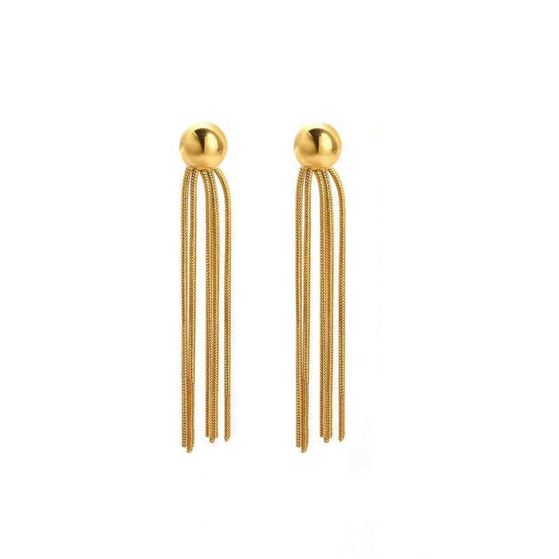 Gold Plated Anti Tarnish Stainless Steel Contemporary Tassel Earrings (Small)