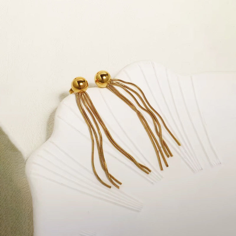 Gold Plated Anti Tarnish Stainless Steel Contemporary Tassel Earrings (Small)