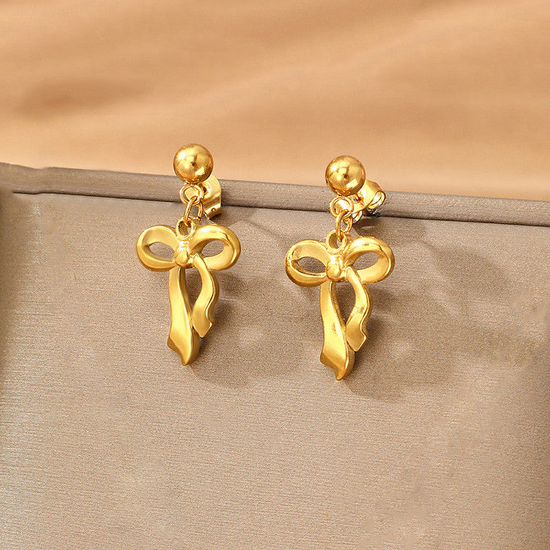 Gold-Plated Stainless Steel Anti Tarnish Infinity Bow Drop Earrings