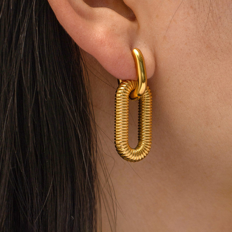 Gold Plated Anti Tarnish Stainless Steel Geometric Drop Earrings