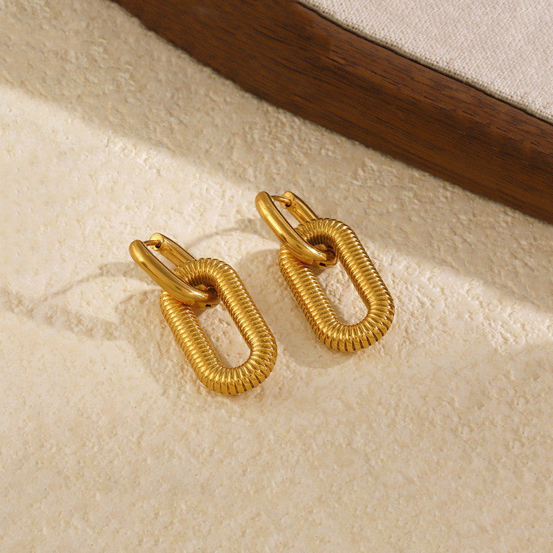 Gold Plated Anti Tarnish Stainless Steel Geometric Drop Earrings