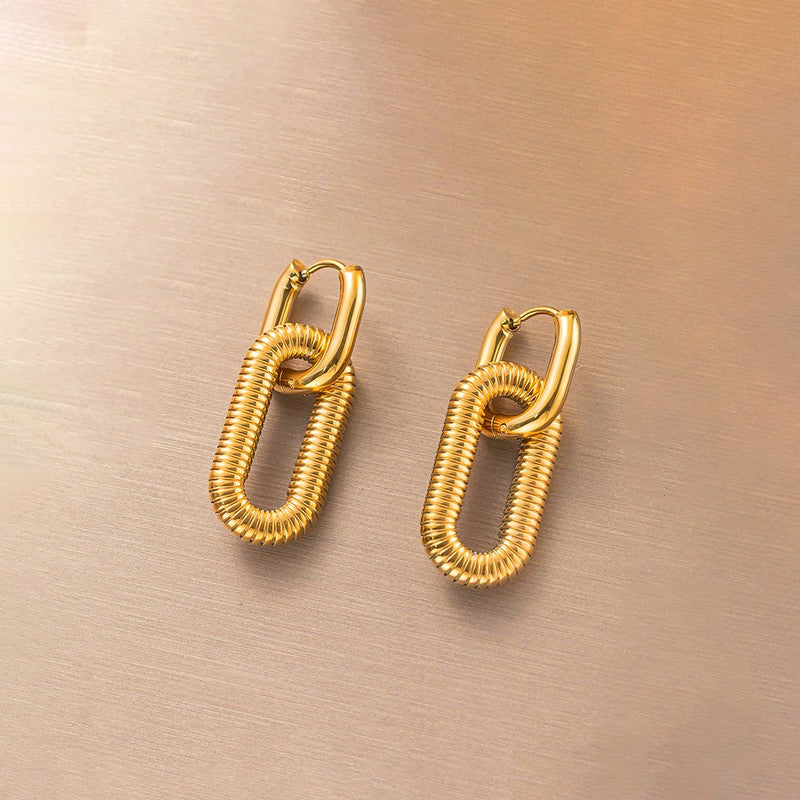 Gold Plated Anti Tarnish Stainless Steel Geometric Drop Earrings