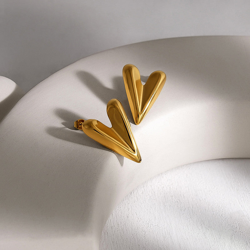 Gold Plated Anti Tarnish Stainless Steel Heart Themed Studs Earrings