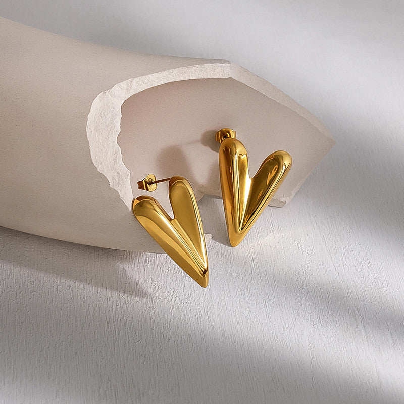 Gold Plated Anti Tarnish Stainless Steel Heart Themed Studs Earrings