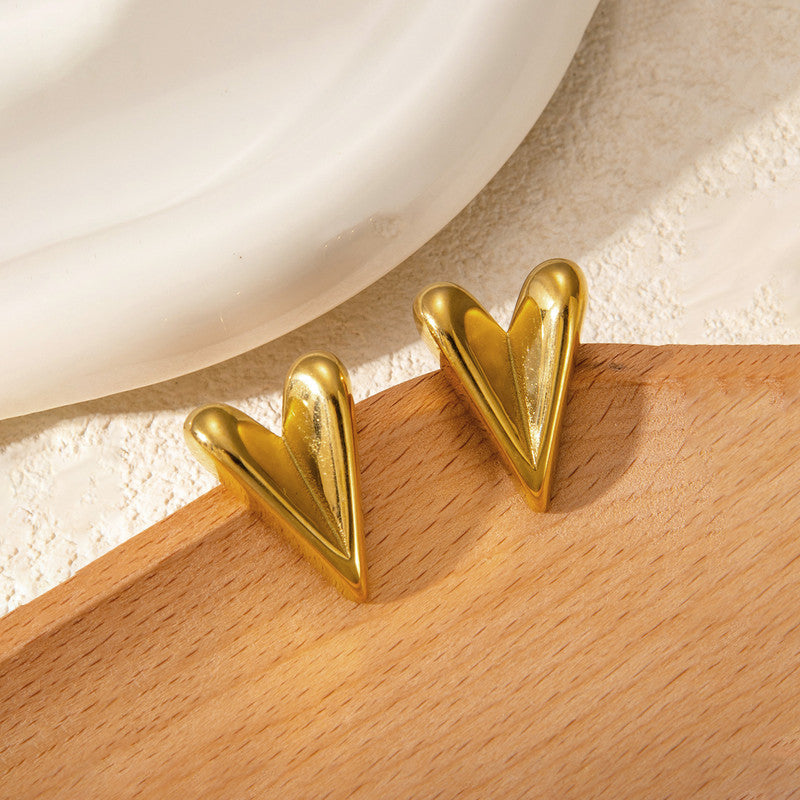 Gold Plated Anti Tarnish Stainless Steel Heart Themed Studs Earrings