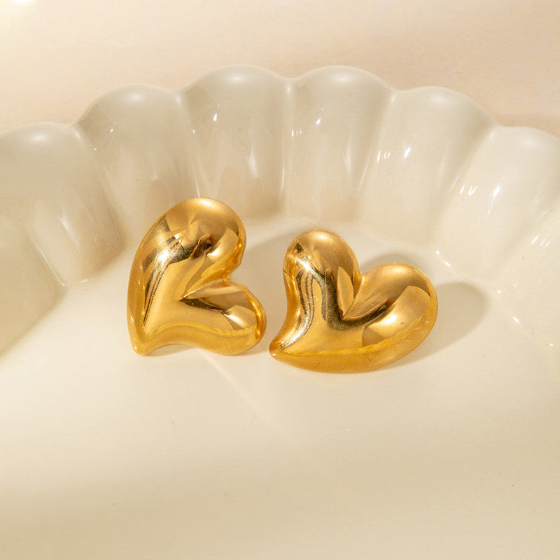 Gold Plated Anti Tarnish Stainless Steel Heart Themed Stud Earrings