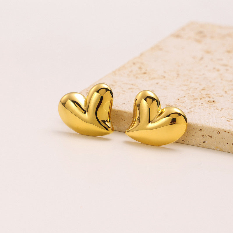 Gold Plated Anti Tarnish Stainless Steel Heart Themed Stud Earrings