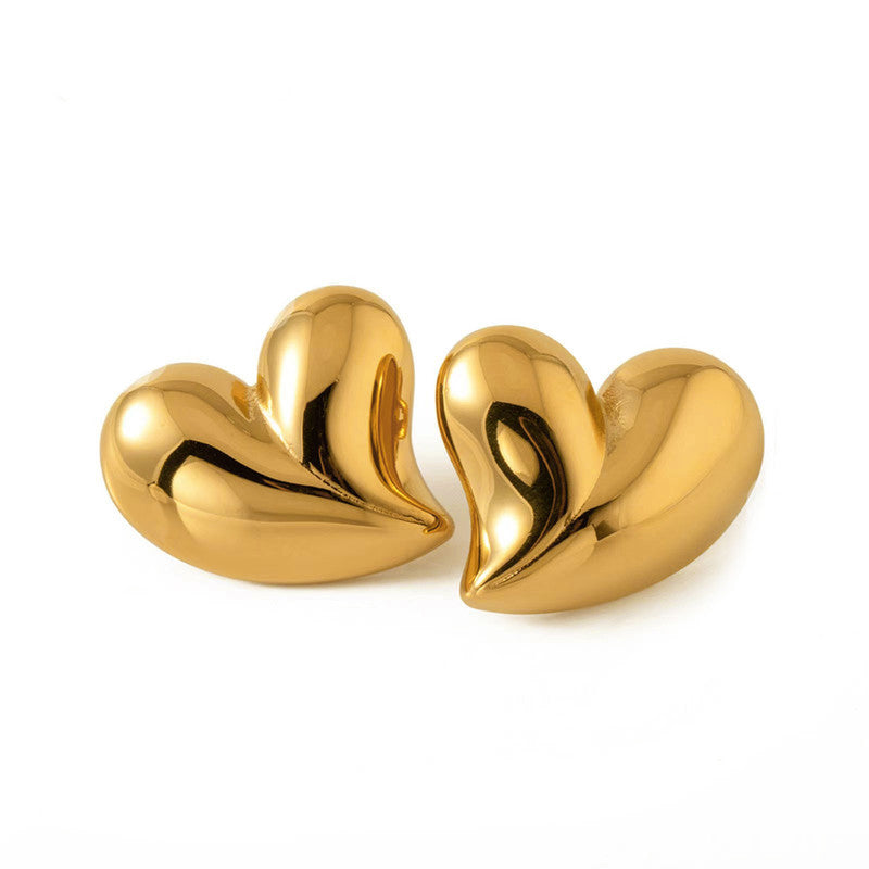 Gold Plated Anti Tarnish Stainless Steel Heart Themed Stud Earrings