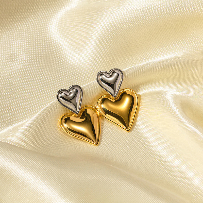 Gold Plated Anti Tarnish Stainless Steel Heart Themed Drop Earrings