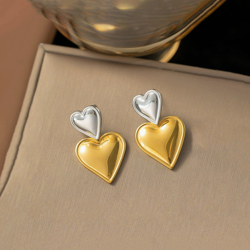 Gold Plated Anti Tarnish Stainless Steel Heart Themed Drop Earrings