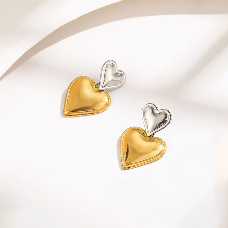 Gold Plated Anti Tarnish Stainless Steel Heart Themed Drop Earrings