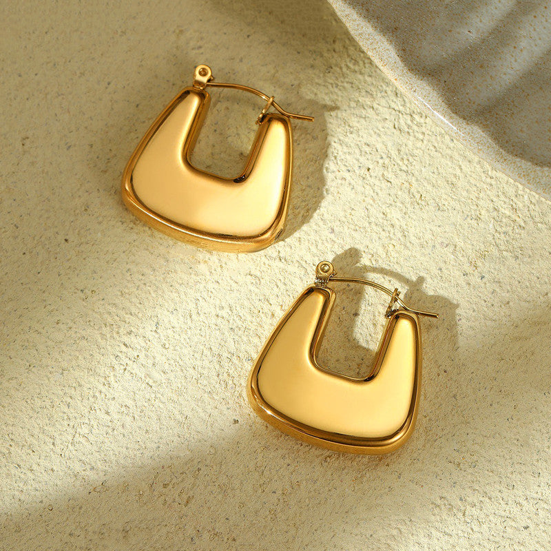 Gold Plated Anti Tarnish Chunky Geometric Statement Hoop Earrings