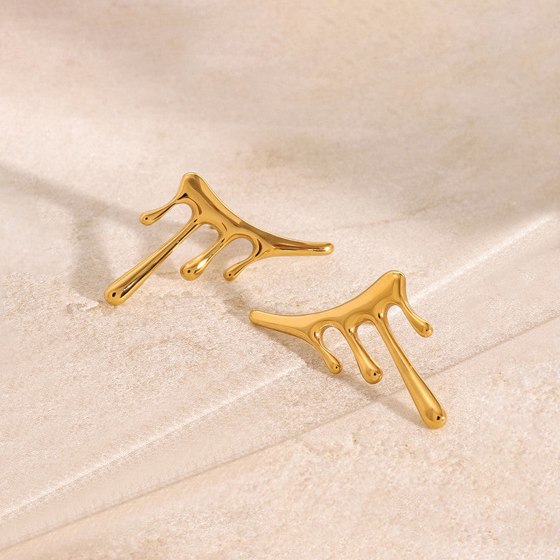 Gold Plated Stainless Steel Anti Tarnish Irregular Stud Earrings