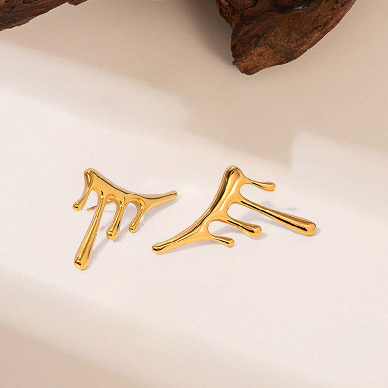 Gold Plated Stainless Steel Anti Tarnish Irregular Stud Earrings