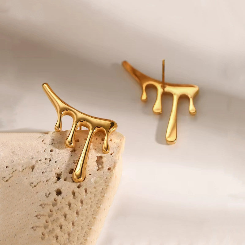 Gold Plated Stainless Steel Anti Tarnish Irregular Stud Earrings