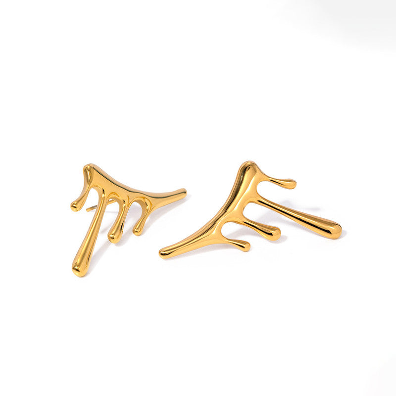 Gold Plated Stainless Steel Anti Tarnish Irregular Stud Earrings