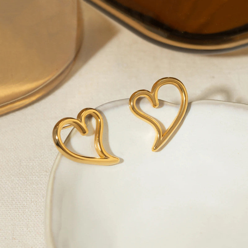 Gold Plated Stainless Steel Anti Tarnish Heart Themed Stud Earrings