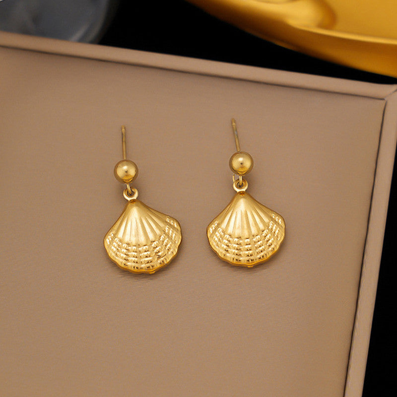 Gold Plated Stainless Steel Anti Tarnish Shell Themed Drop Earrings