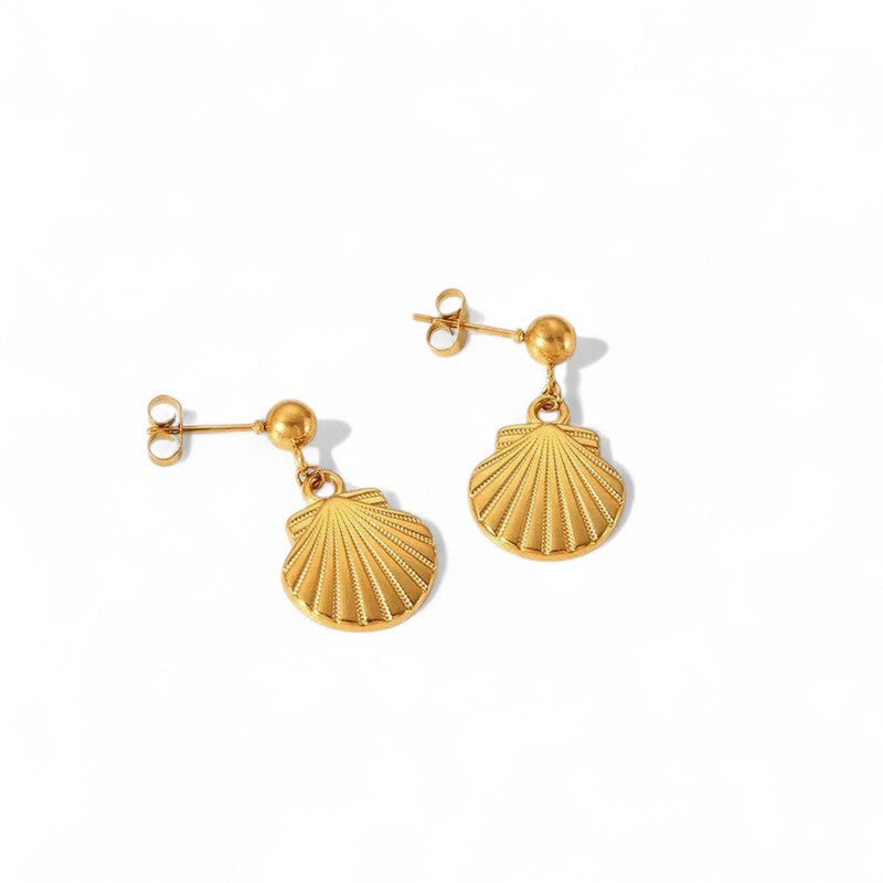 Gold Plated Stainless Steel Anti Tarnish Shell Themed Drop Earrings